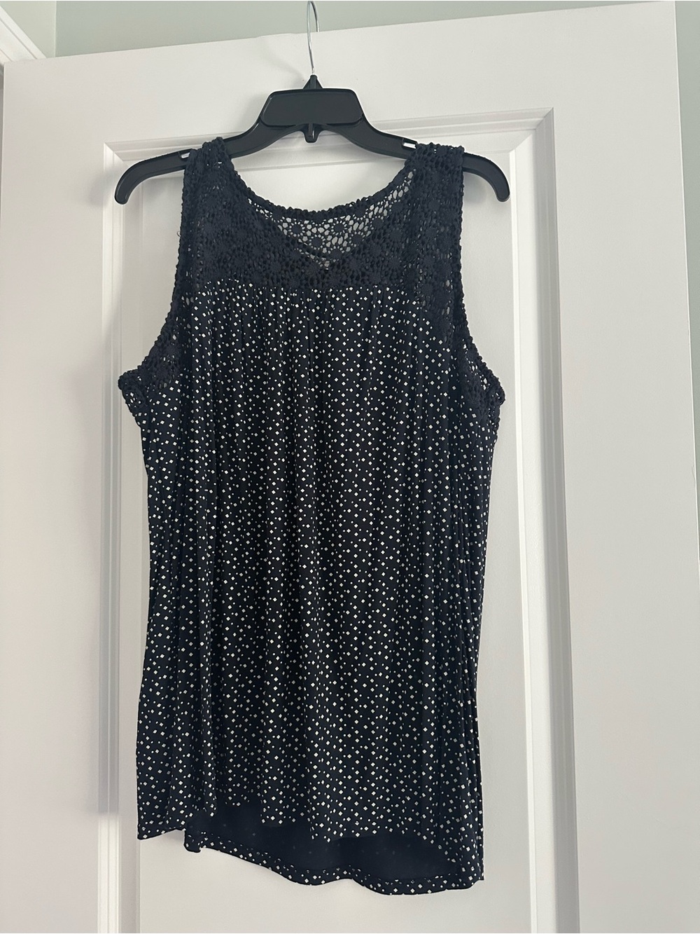 LOFT Black Polka Dot Lattice-Detail Sleeveless Top